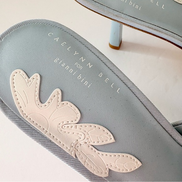 Caelynn Bell x Gianni Bini Meredith White Ribbon Detail Lake Blue Mules Shoes - Picture 4 of 9